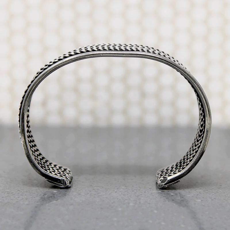 Herringbone Plait Silver Wire Cuff Bracelet