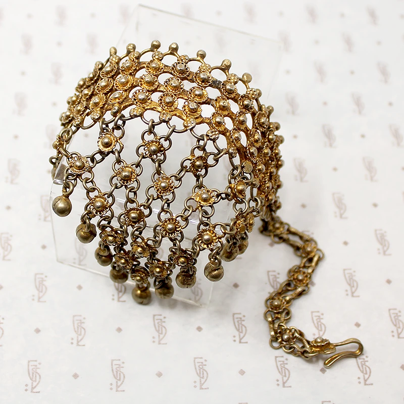 Floral Gilt Filigree Indian Bracelet with Bells