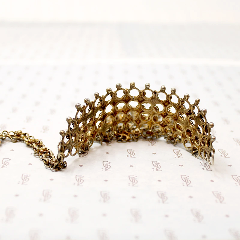 Floral Gilt Filigree Indian Bracelet with Bells
