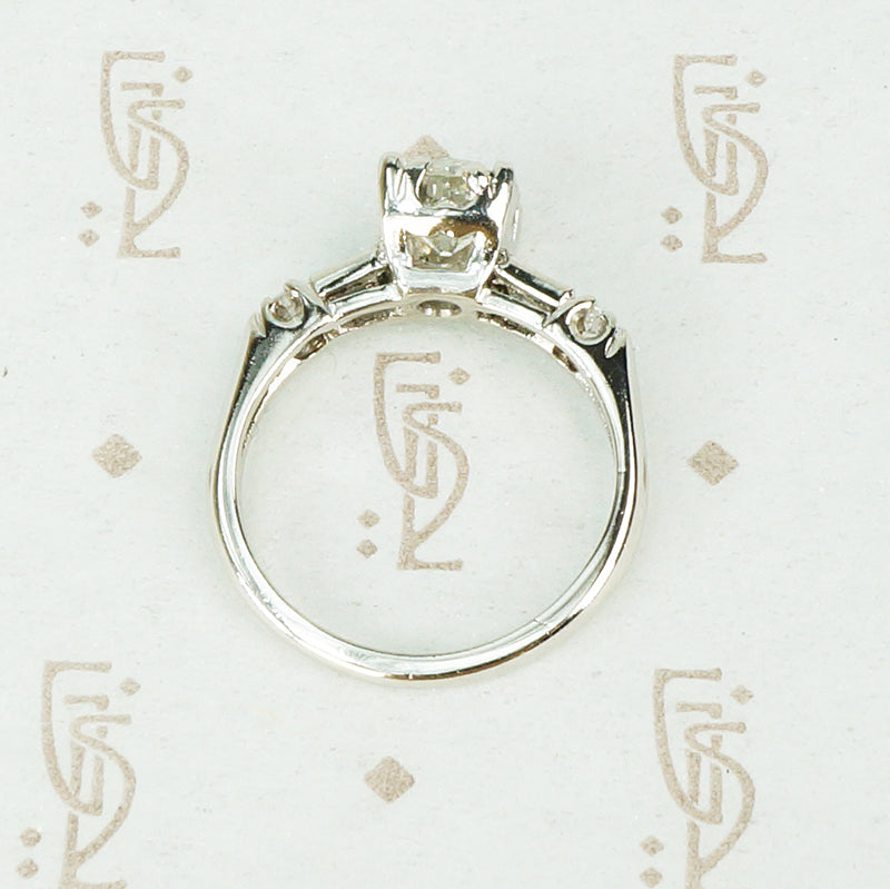 Diamond Platinum Engagement Ring with Baguette Accents