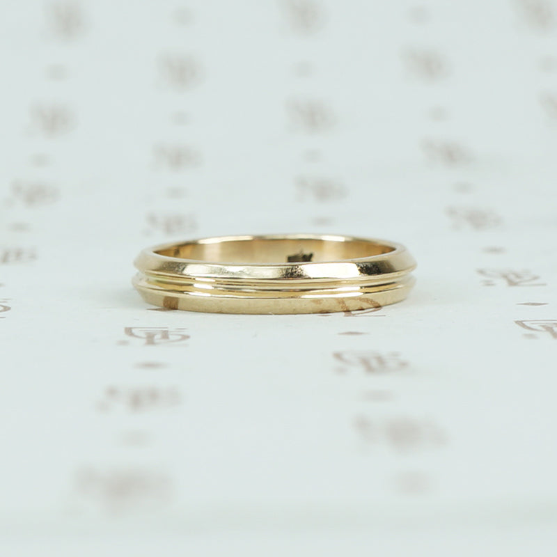 slim vintage yellow gold band with groove