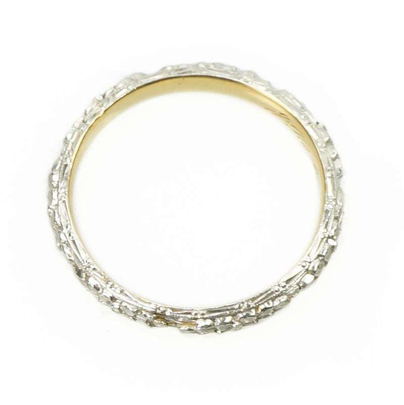 Deeply Engraved Forget me not Wedding Band in Platinum on 18k yellow gold