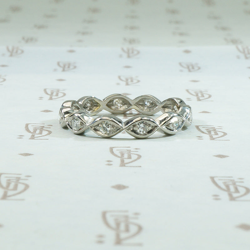 Platinum and diamond eternity band eye shaped vintage 1930's