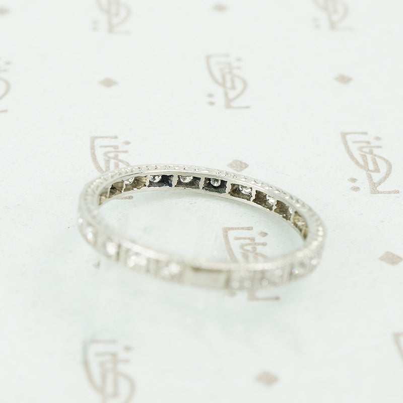 platinum engraved diamond eternity band