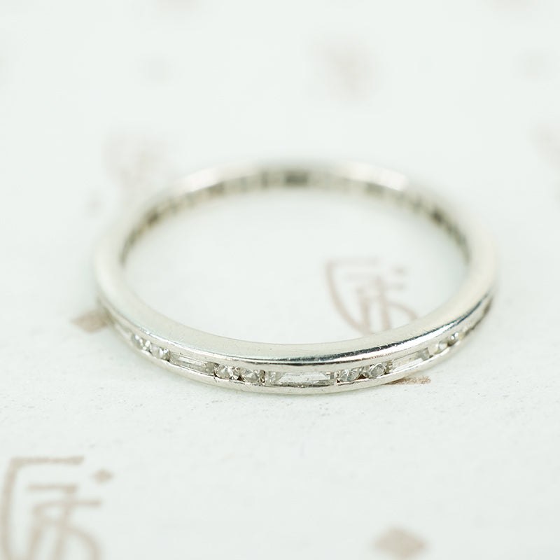 baguette and round diamond thin platinum eternity band 1930's