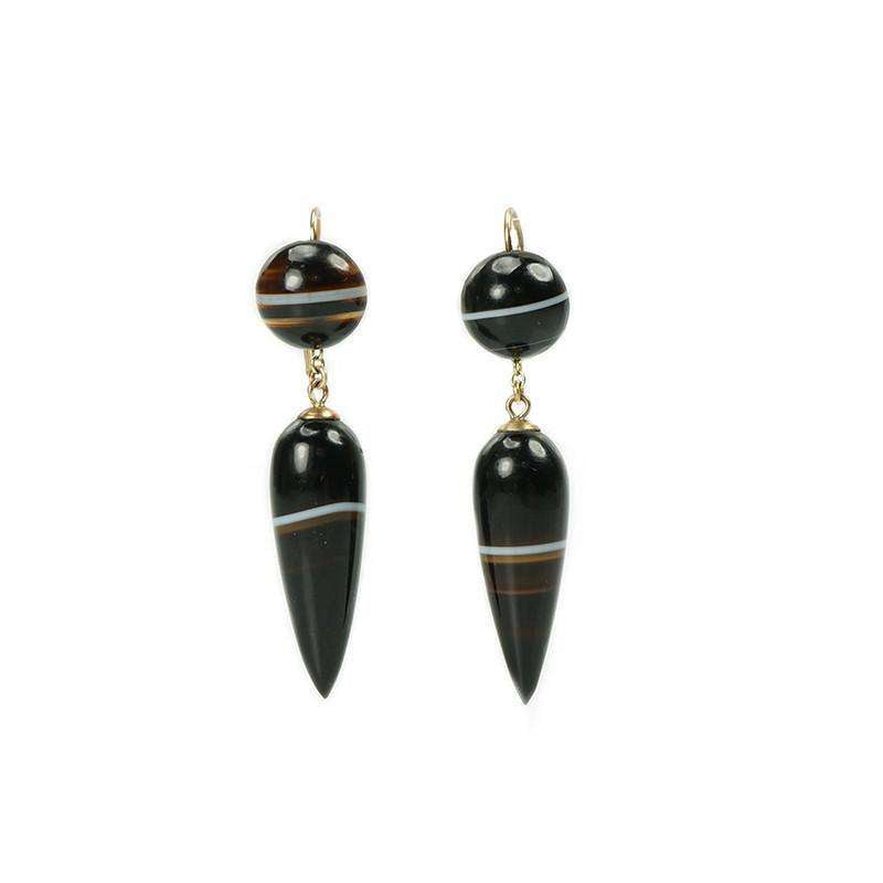Victorian Banded Agate Earrings 15k