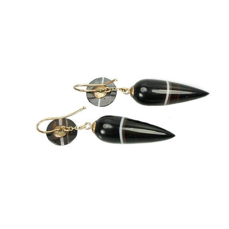 Victorian Banded Agate Earrings 15k