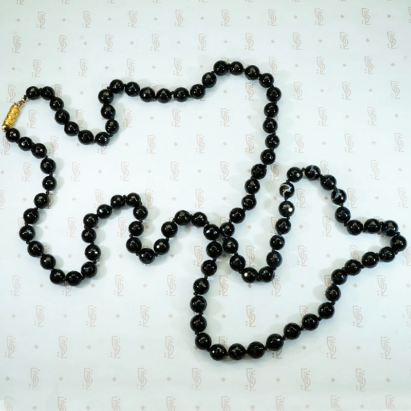 faceted banded agate beaded necklace with fancy pinchbeck clasp