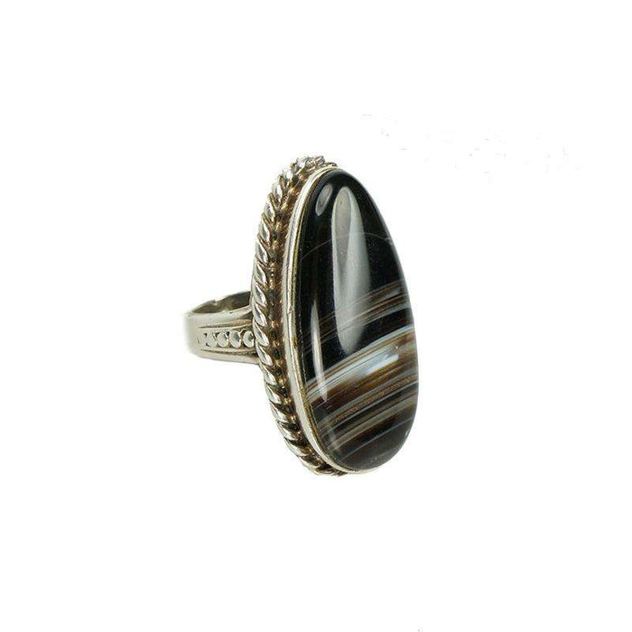 Beautiful Vintage Banded Agate Ring in Sterling Silver - Gem Set Love