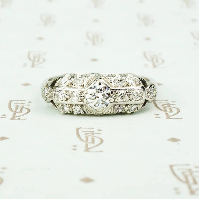 vintage platinum diamond fancy band ring
