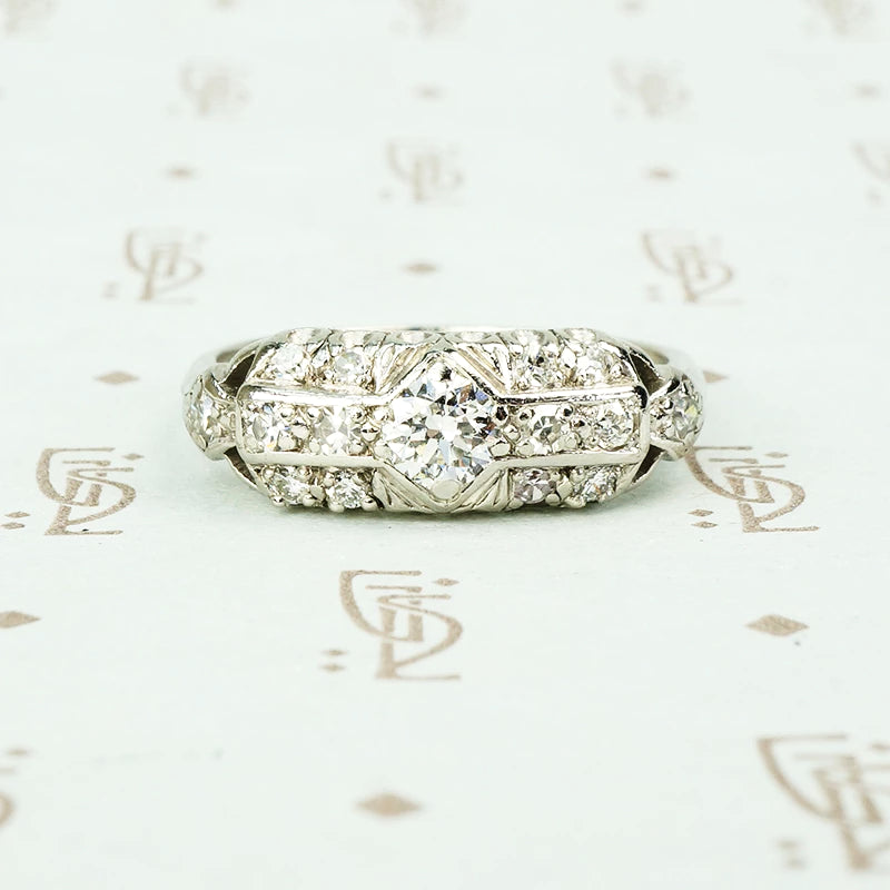 vintage platinum diamond fancy band ring