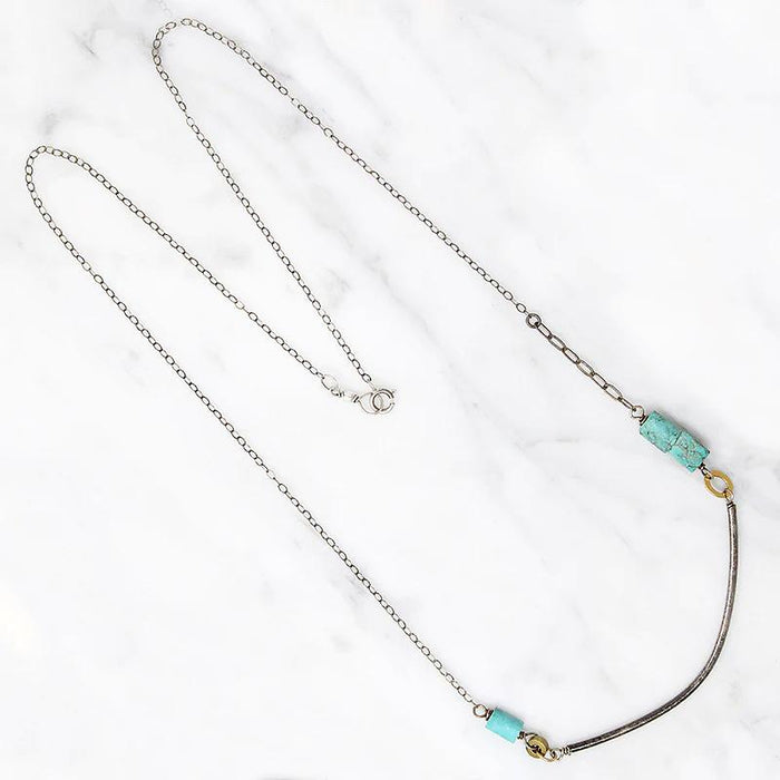 Summery Silver, Turquoise & Brass Bead Necklace by Brin