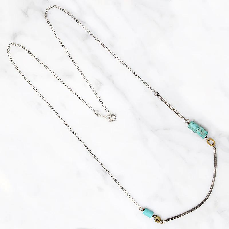 Summery Silver, Turquoise & Brass Bead Necklace by Brin