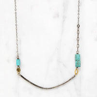 Summery Silver, Turquoise & Brass Bead Necklace by Brin