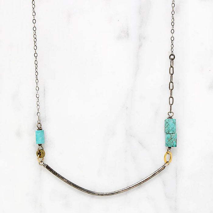 Summery Silver, Turquoise & Brass Bead Necklace by Brin