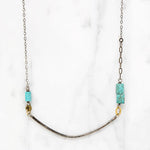 Summery Silver, Turquoise & Brass Bead Necklace by Brin