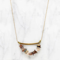 Pink & Gray Agate Necklace with Brass Details by Brin
