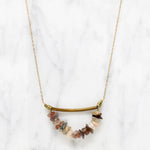 Pink & Gray Agate Necklace with Brass Details by Brin
