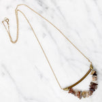 Pink & Gray Agate Necklace with Brass Details by Brin