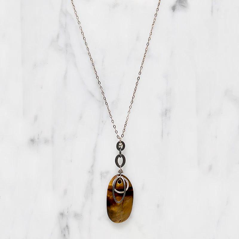 Dramatic Tigers Eye Drop Necklace by Brin