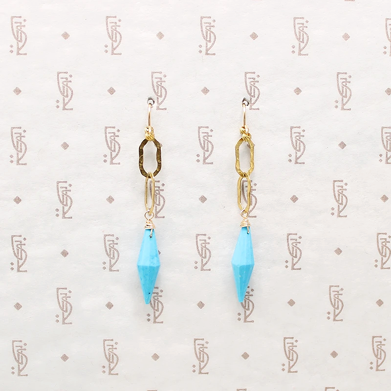 Golden Link & Turquoise Spike Earrings by Brin