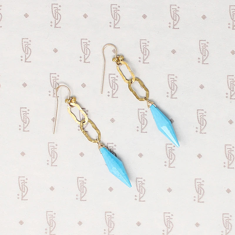 Golden Link & Turquoise Spike Earrings by Brin