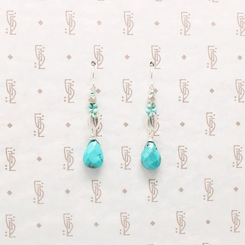 Turquoise & Sterling Loop Earrings by Brin