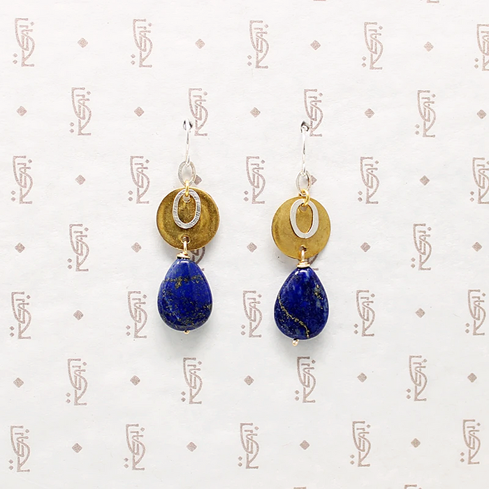 Brass & Sterling with Lapis Drop Earrings by Bri