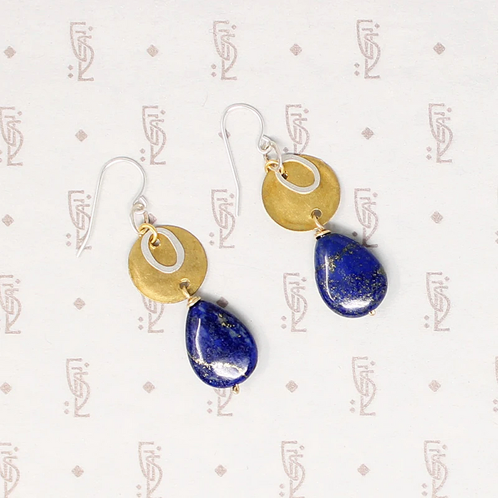 Brass & Sterling with Lapis Drop Earrings by Bri