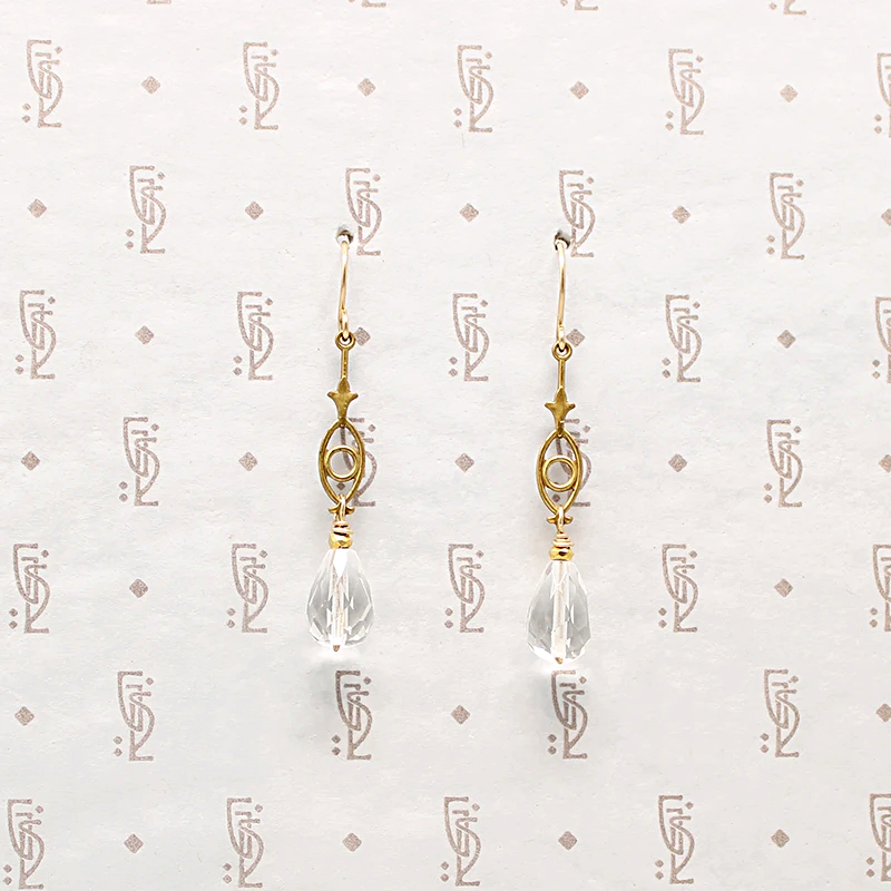 Golden Brass & Glittering Crystal Earrings by Brin