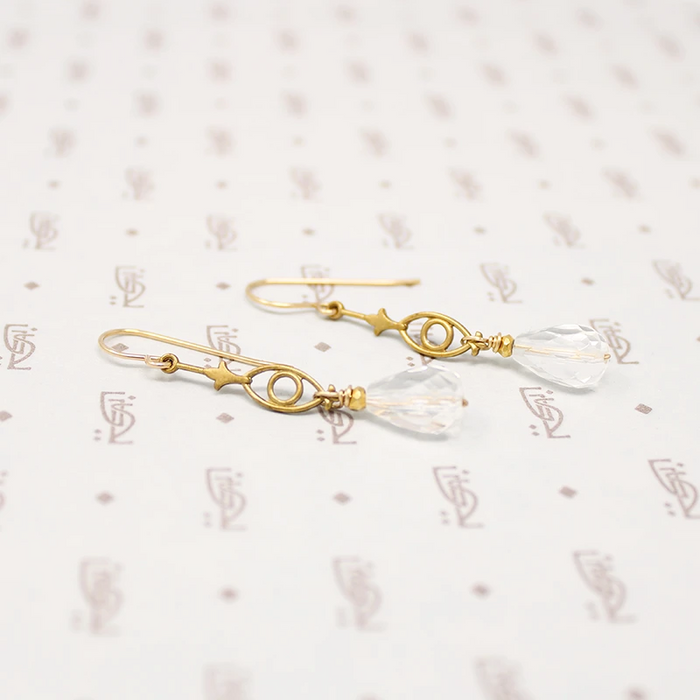 Golden Brass & Glittering Crystal Earrings by Brin