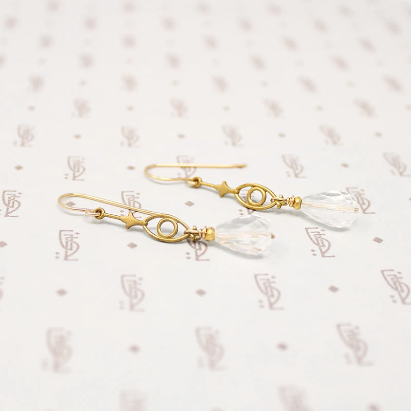 Golden Brass & Glittering Crystal Earrings by Brin