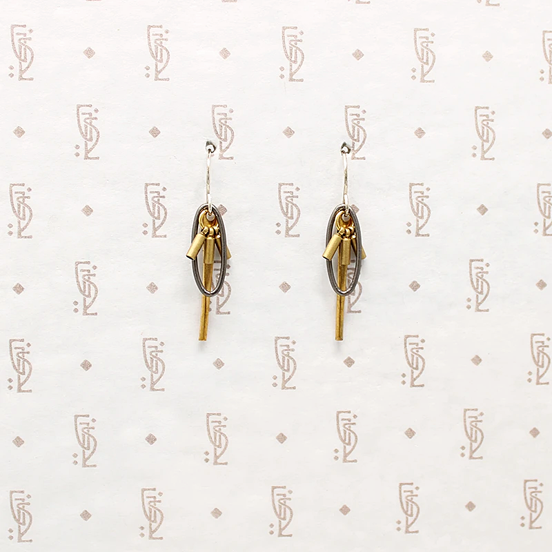 Vintage Brass & Silver Cluster Earrings by Brin