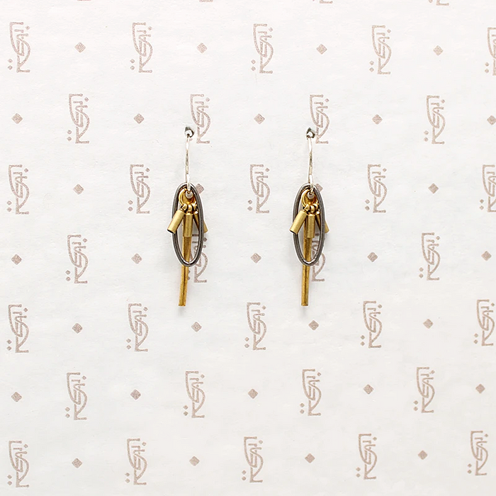 Vintage Brass & Silver Cluster Earrings by Brin