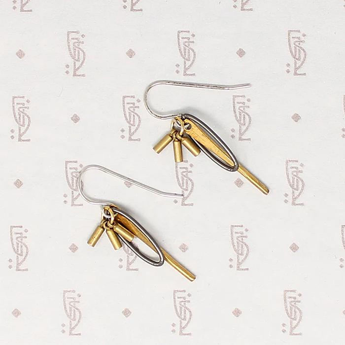 Vintage Brass & Silver Cluster Earrings by Brin