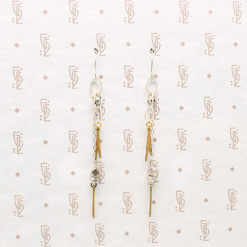 Vintage Brass & Silver Dangle Earrings by Brin