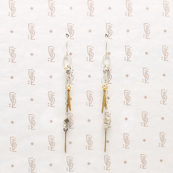 Vintage Brass & Silver Dangle Earrings by Brin