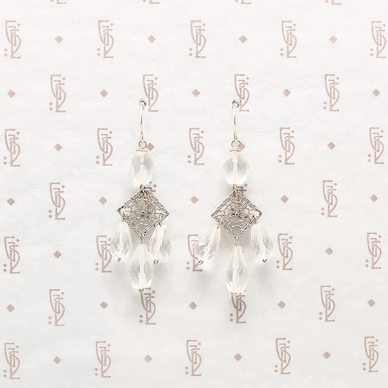 Art Deco Style Crystal & Filigree Earrings by Brin