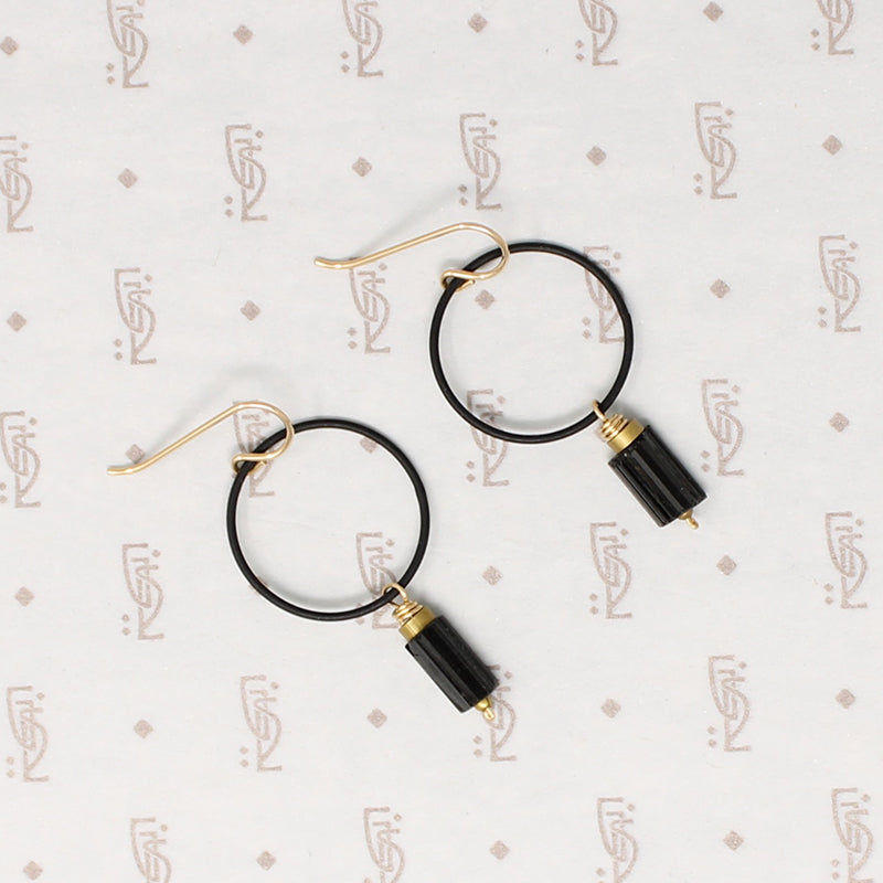 Brass & Black Tourmaline Earrings by Brin