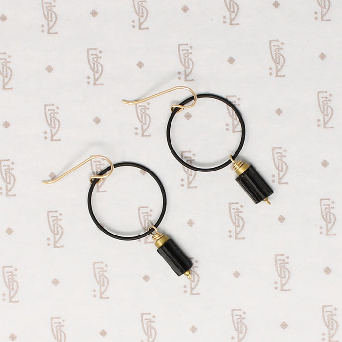 Brass & Black Tourmaline Earrings by Brin