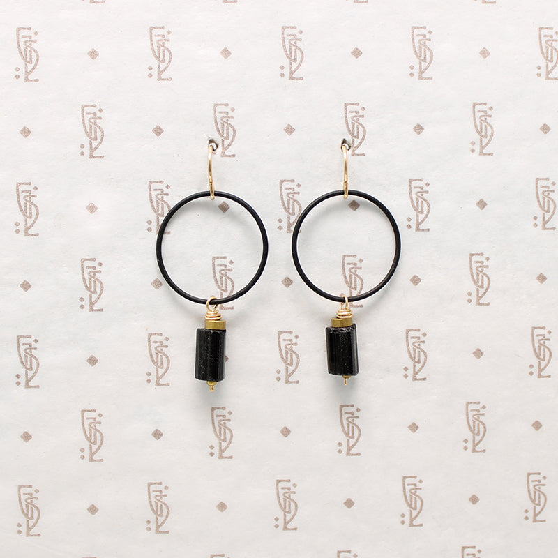 Brass & Black Tourmaline Earrings by Brin