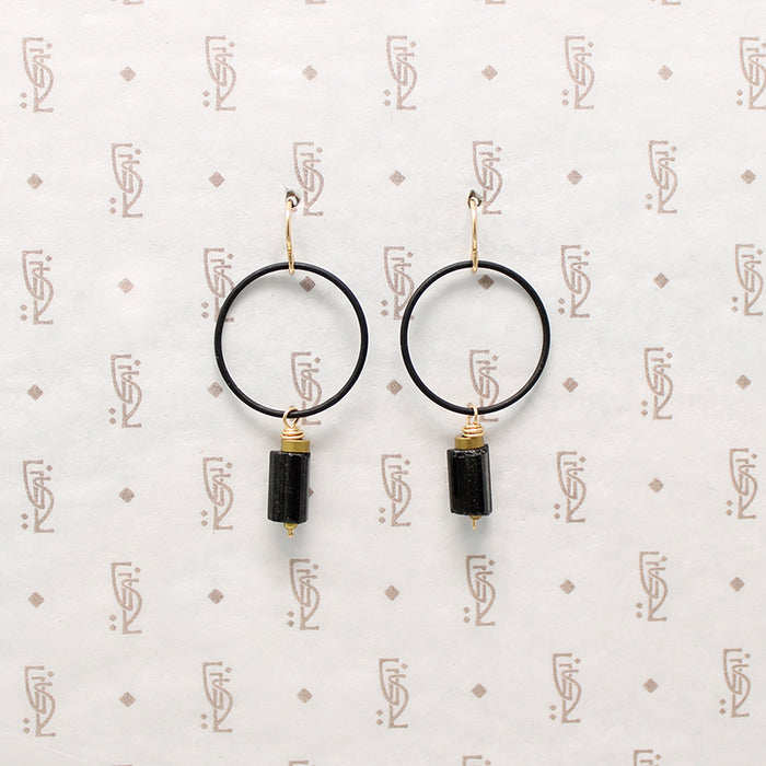 Brass & Black Tourmaline Earrings by Brin