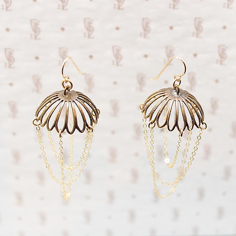 Vintage Brass Chandelier Earrings by Brin
