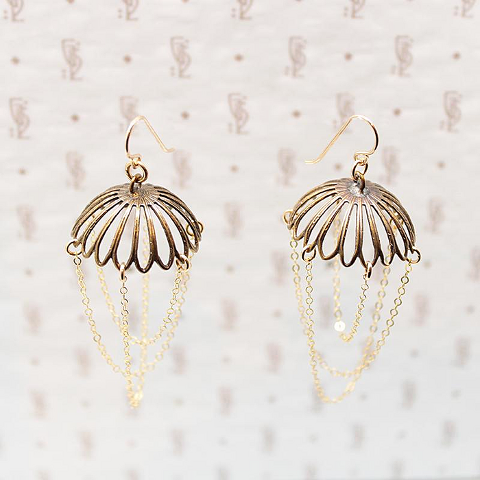 Vintage Brass Chandelier Earrings by Brin