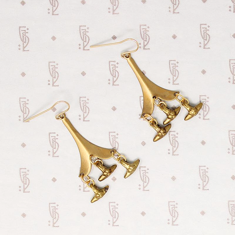 Industrial Vintage Brass Dangle Earrings by Brin