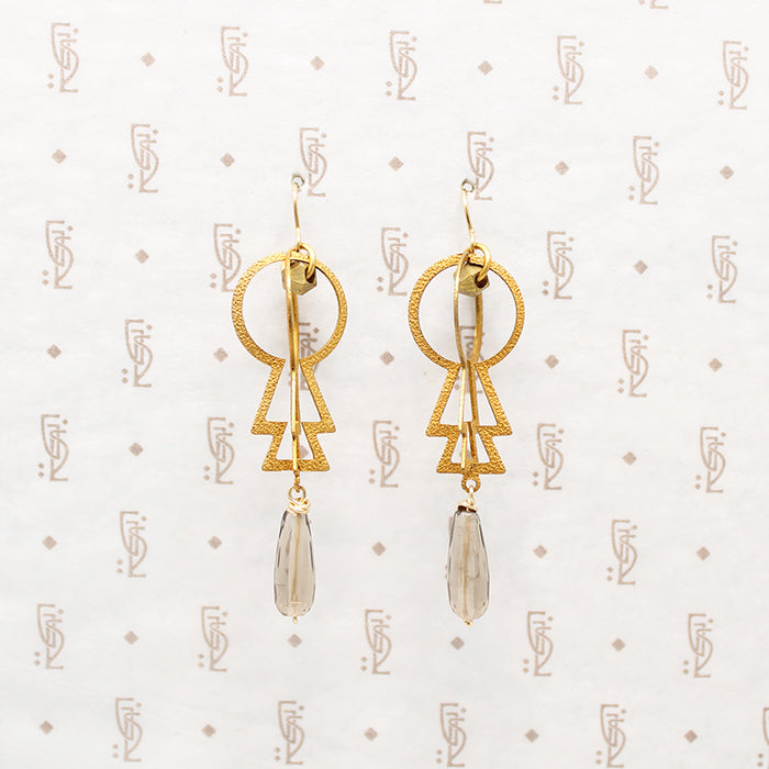 Fierce Brass & Smoky Quartz Earrings by Brin