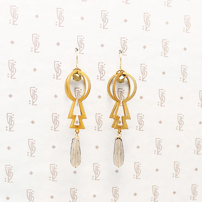 Fierce Brass & Smoky Quartz Earrings by Brin