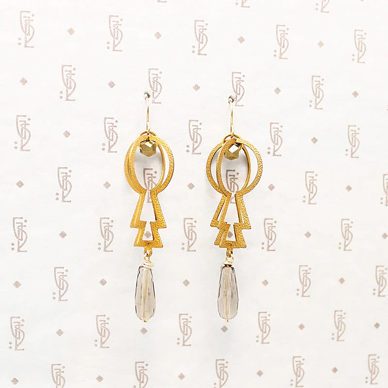 Fierce Brass & Smoky Quartz Earrings by Brin