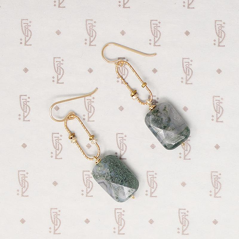 Faceted Moss Agate & Brass Drop Earrings by Brin