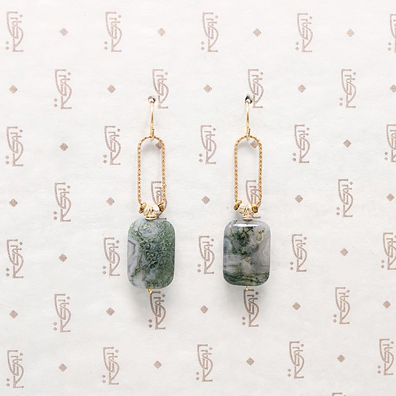 Faceted Moss Agate & Brass Drop Earrings by Brin